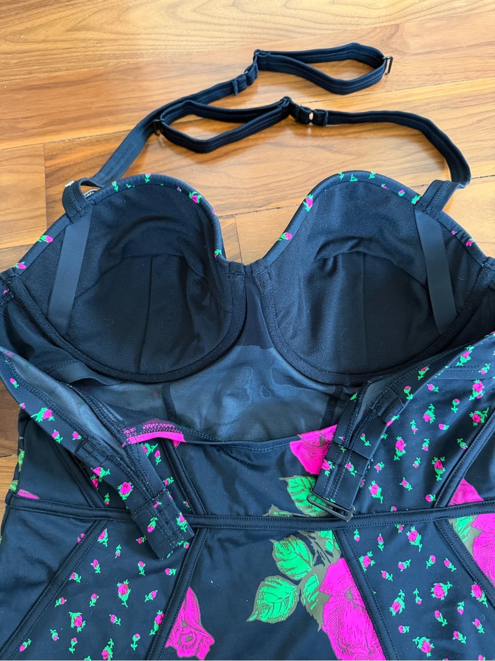 NWT Torrid x Betsy Johnson Black Pink Rose Swimsuit Sz 12 / L Whimsigoth Floral - Picture 14 of 16